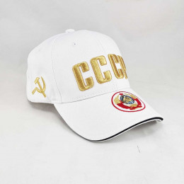 Головной убор Бейсболка ГЕРБ СССР, вышивка, белая