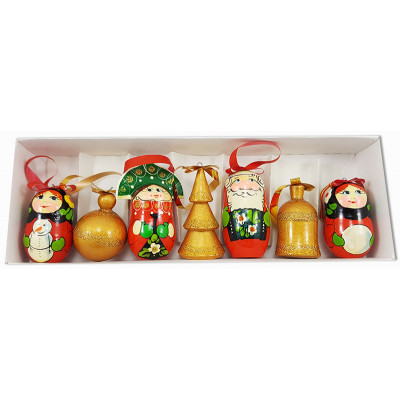 Новый Год и Рождество елочная игрушка набор матрешек красно-золотоые, 7 предметов