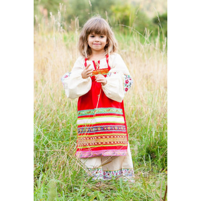 Русский народный детский костюм ФАРТУКИ красный, 95 см