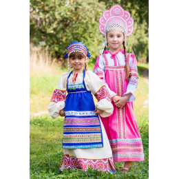 Русский народный детский костюм ФАРТУКИ синий , 95 см