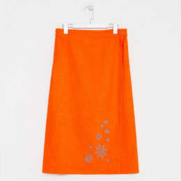 Килт женский, 80х150+-2 см, цвет оранжевый, вышивка Снежинки, махра 300г/м², 100 % хлопок
