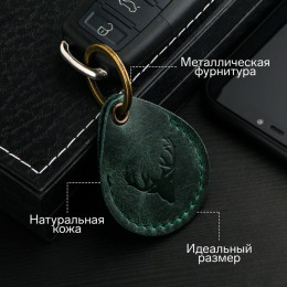 Брелок для автомобильного ключа, метка, капля, натуральная кожа, зеленый, олень
