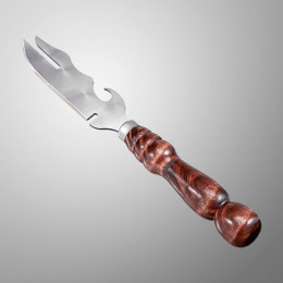Нож-вилка с узором и деревянной ручкой "Фигурная" 30 х 4.5 см, металл - 2.5 мм